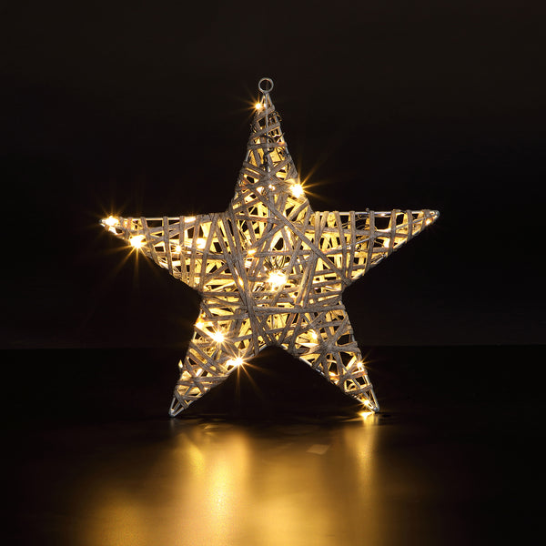 Noma Christmas 40cm Star Grey Wicker With 40 White Leds And Timer 