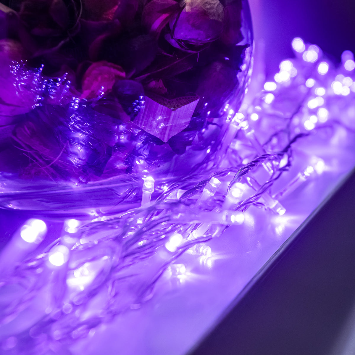 120 LED Purple Multi-Function Christmas String Lights with Clear Cable