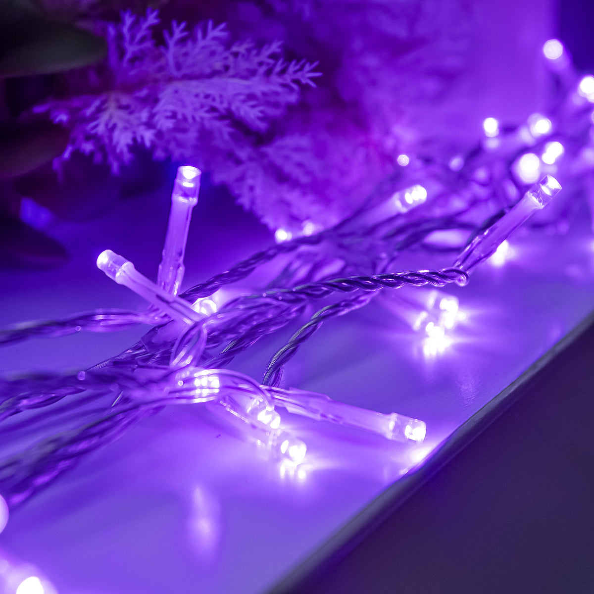 120 LED Purple Multi-Function Christmas String Lights with Clear Cable