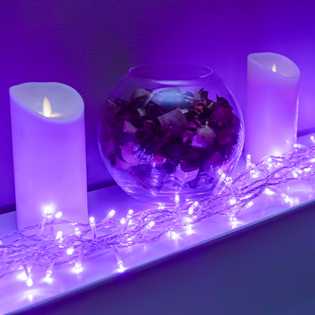 120 LED Purple Multi-Function Christmas String Lights with Clear Cable