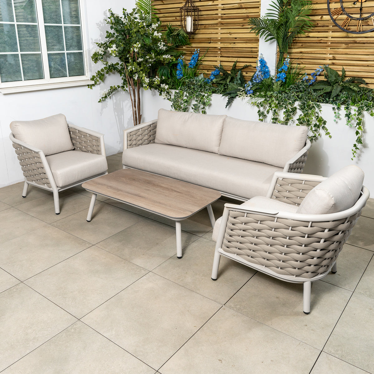 Bracken Outdoors Bermuda Sand Aluminium Rope Lounge Sofa Set with Coffee Table