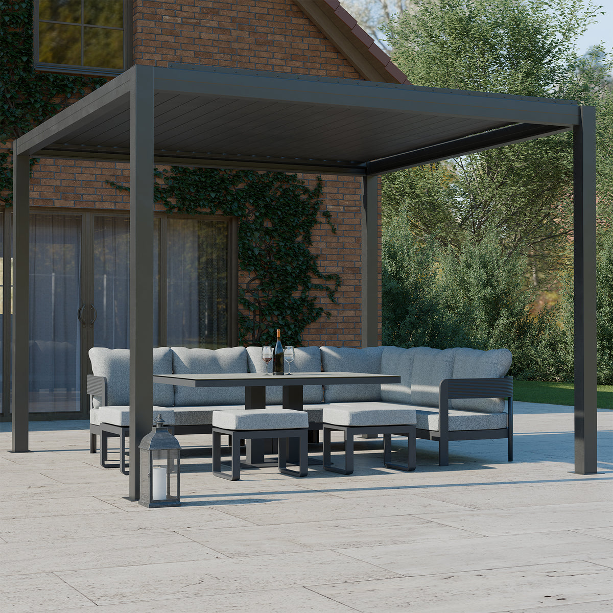 Bracken Outdoors Luna 3m x 3m Anthracite Grey Square Metal Garden Pergola