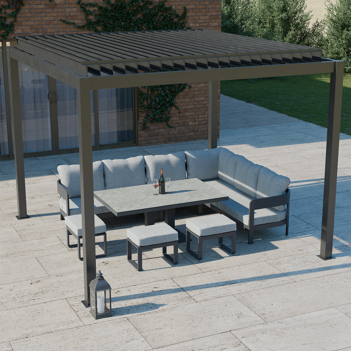 Bracken Outdoors Luna 3m x 3m Anthracite Grey Square Metal Garden Pergola