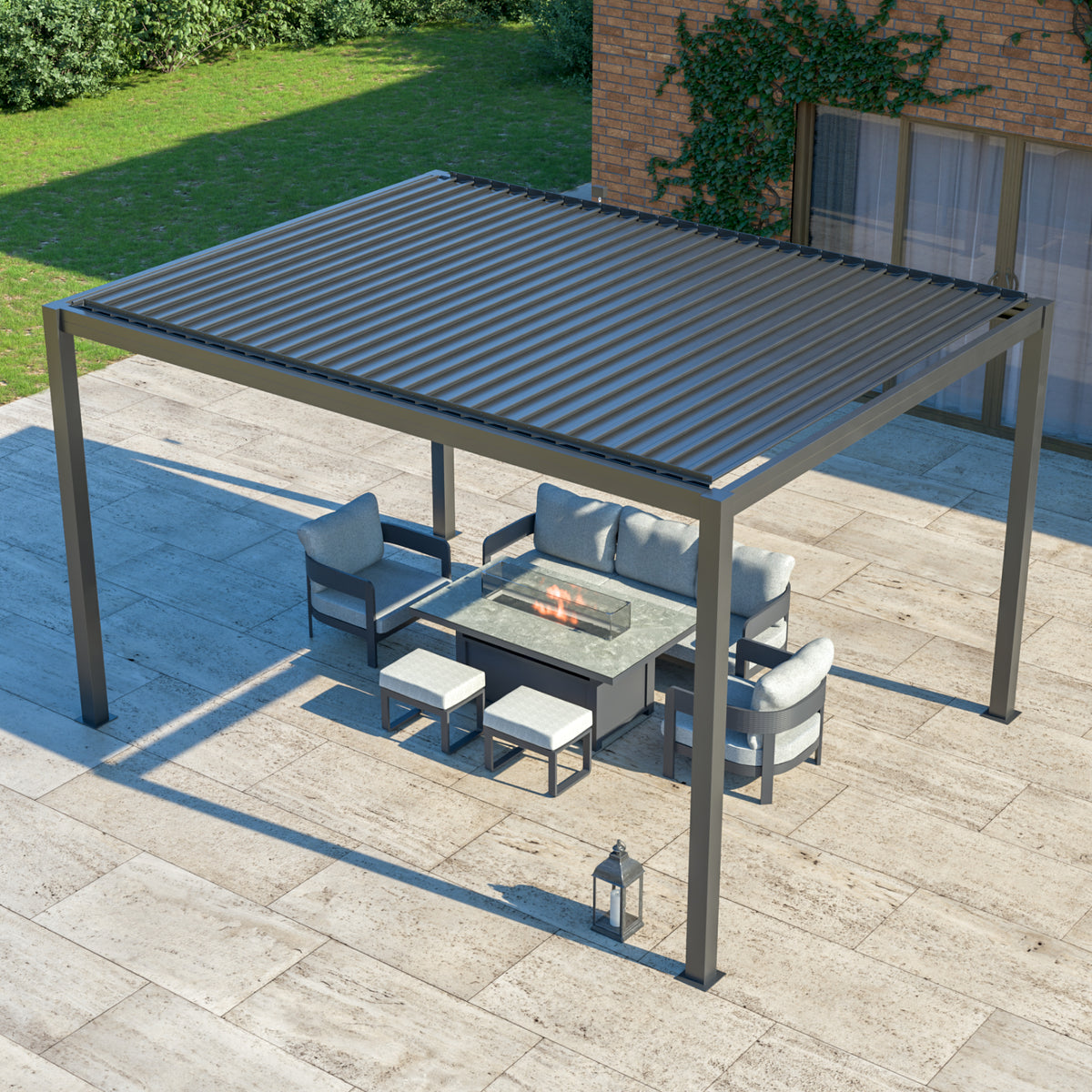 Bracken Outdoors Luna 3m x 4m Anthracite Grey Metal Rectangular Garden Pergola