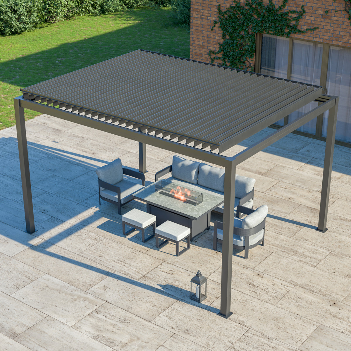 Bracken Outdoors Luna 3m x 4m Anthracite Grey Metal Rectangular Garden Pergola