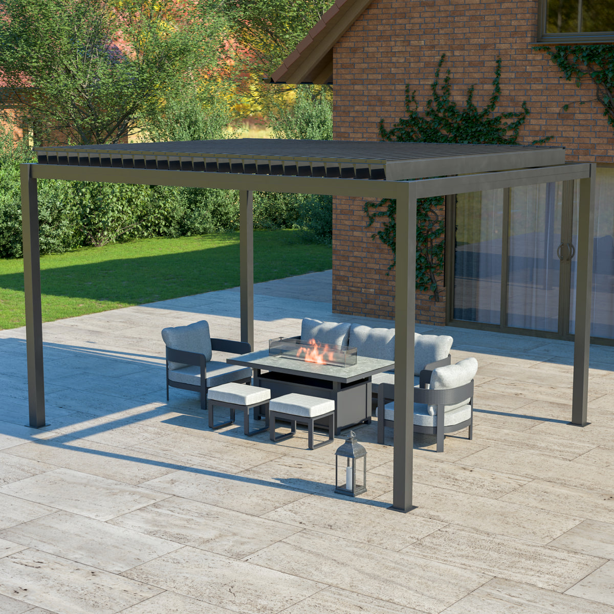 Bracken Outdoors Luna 3m x 4m Anthracite Grey Metal Rectangular Garden Pergola