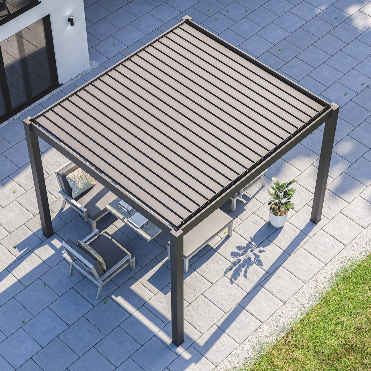 Bracken Outdoors Eclipse 3m x 3m Grey Square Motorised Aluminium Garden Pergola with Lights