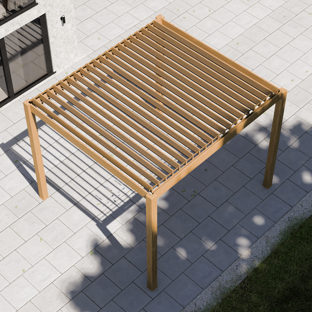 Bracken Outdoors Eclipse 3m x 3m  Wood Effect Square Motorised Garden Pergola with Lights