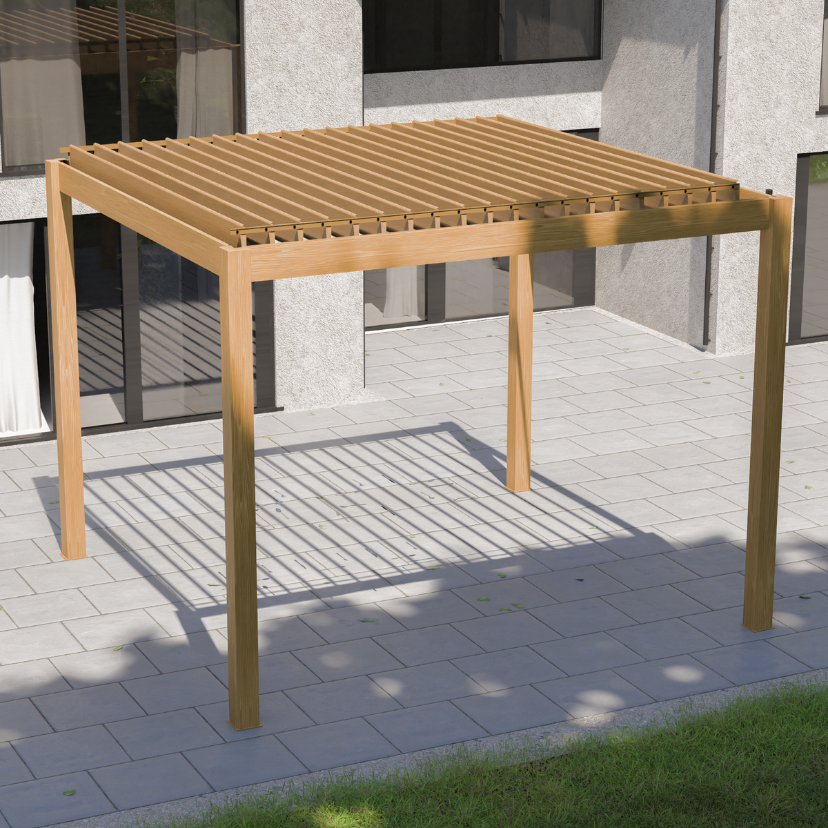 Bracken Outdoors Eclipse 3m x 3m  Wood Effect Square Motorised Garden Pergola with Lights