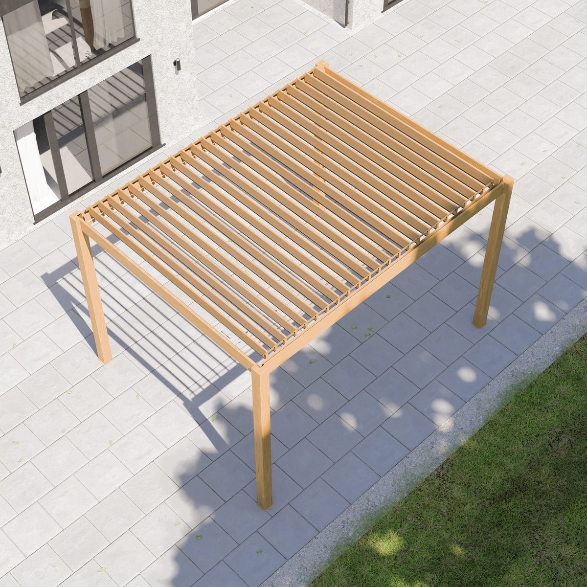 Bracken Outdoors Eclipse 3m x 4m Wood Effect Rectangular Motorised Garden Pergola with Lights