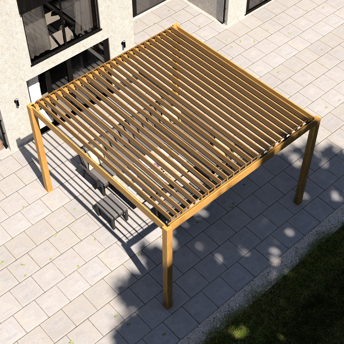 Bracken Outdoors Eclipse 4m x 4m Wood Effect Square Motorised Garden Pergola with Lights