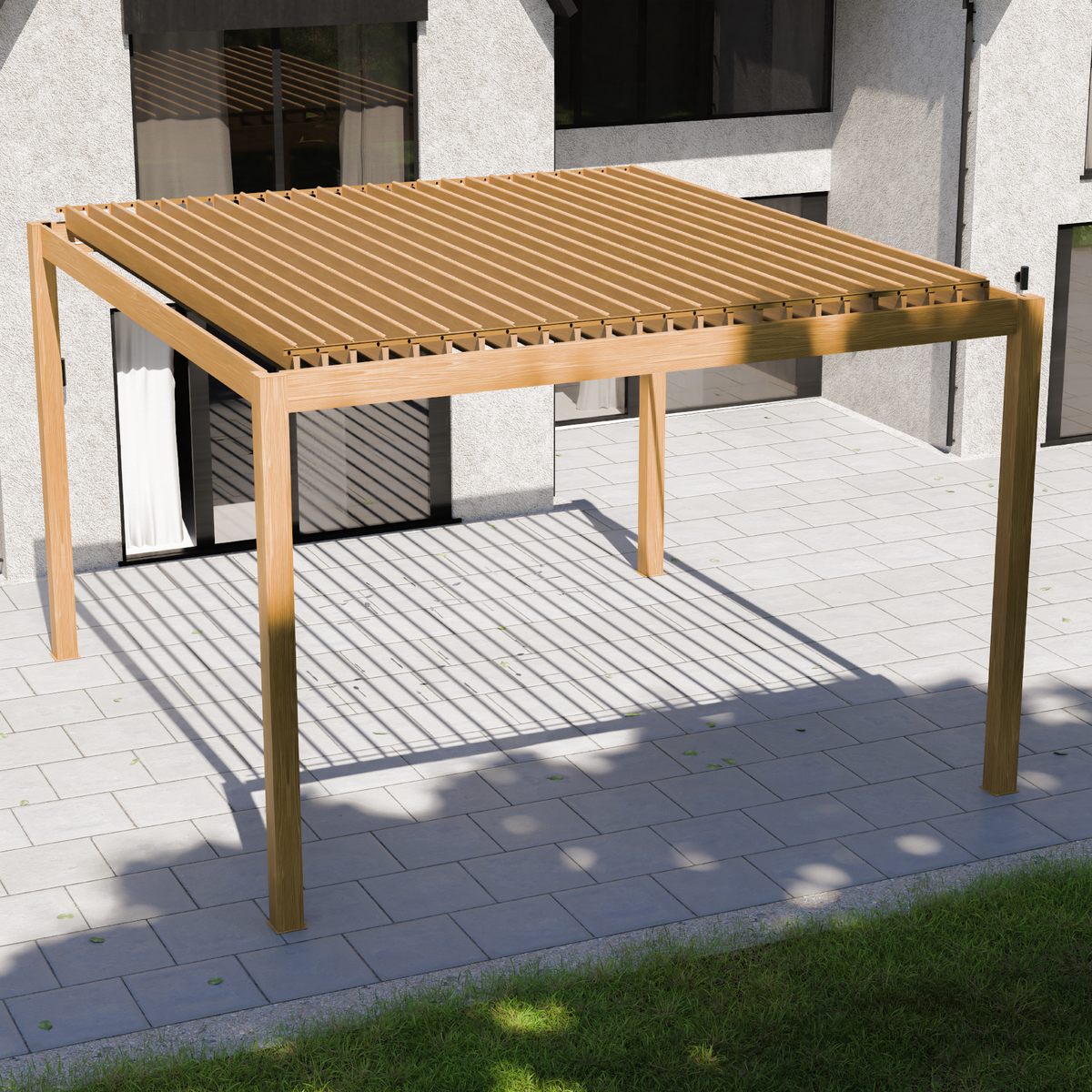 Bracken Outdoors Eclipse 4m x 4m Wood Effect Square Motorised Garden Pergola with Lights