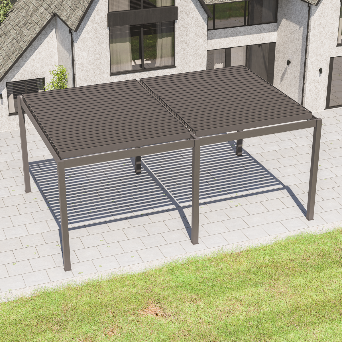 Bracken Outdoors Eclipse 6m x 4m Grey Rectangular Motorised Aluminium Garden Pergola with Lights