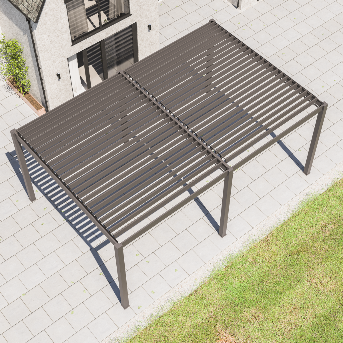 Bracken Outdoors Eclipse 6m x 4m Grey Rectangular Motorised Aluminium Garden Pergola with Lights