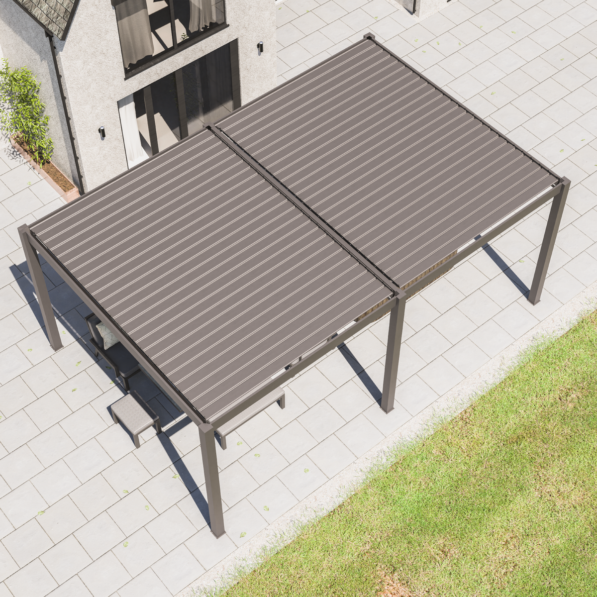 Bracken Outdoors Eclipse 6m x 4m Grey Rectangular Motorised Aluminium Garden Pergola with Lights