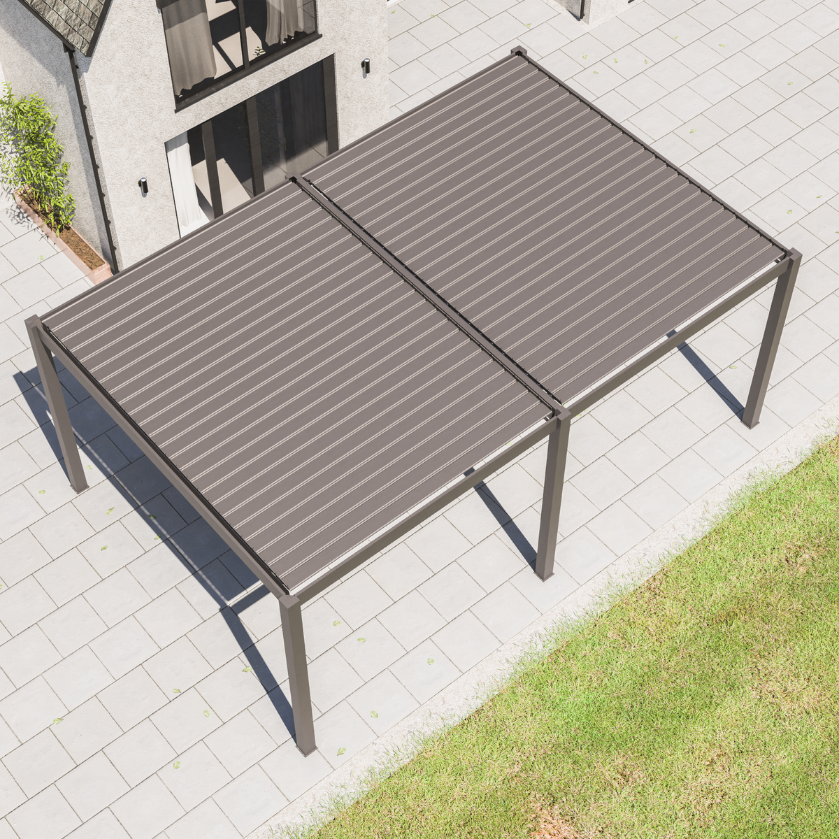 Bracken Outdoors Eclipse 6m x 4m Grey Rectangular Motorised Aluminium Garden Pergola with Lights