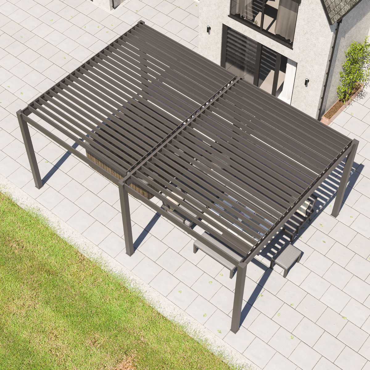 Bracken Outdoors Gemini 6m x 4m Grey Rectangular Aluminium Garden Pergola