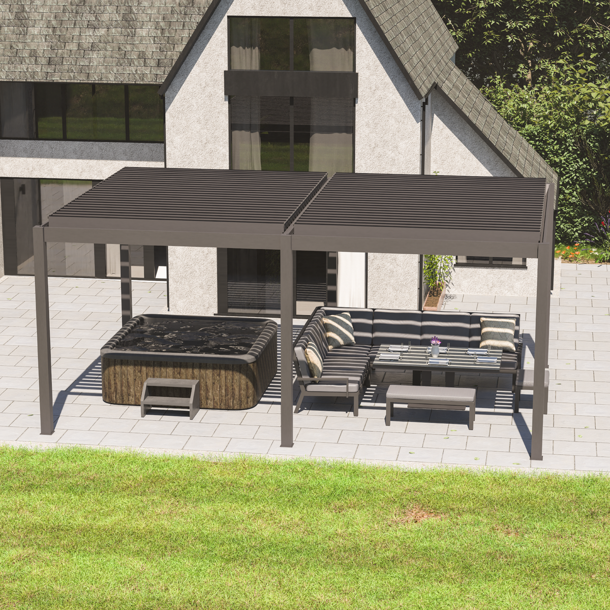 Bracken Outdoors Gemini 6m x 4m Grey Rectangular Aluminium Garden Pergola