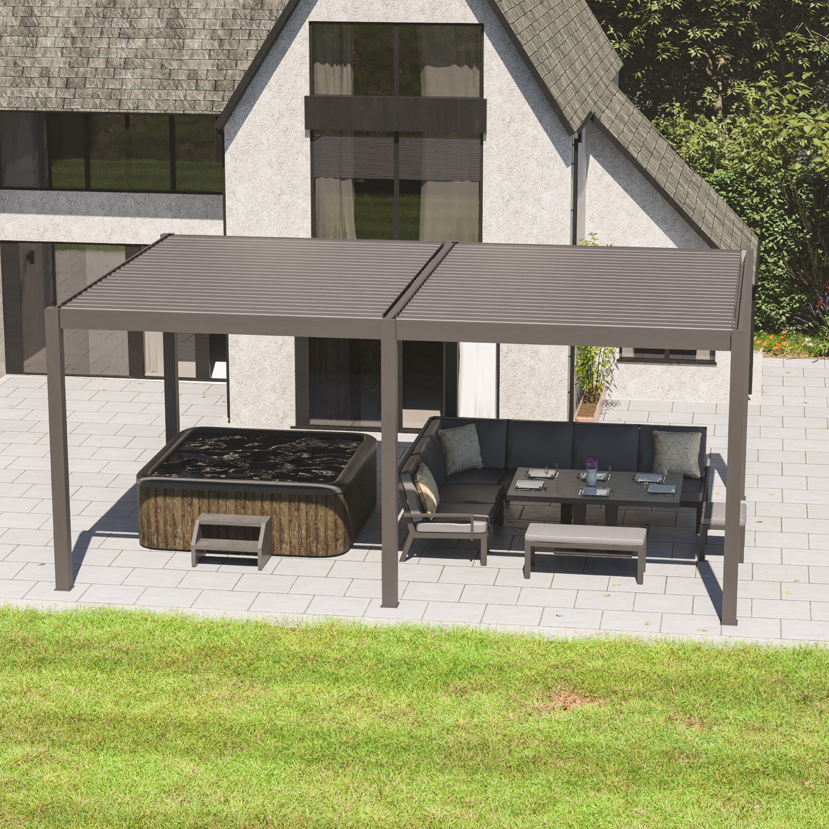 Bracken Outdoors Gemini 6m x 4m Grey Rectangular Aluminium Garden Pergola