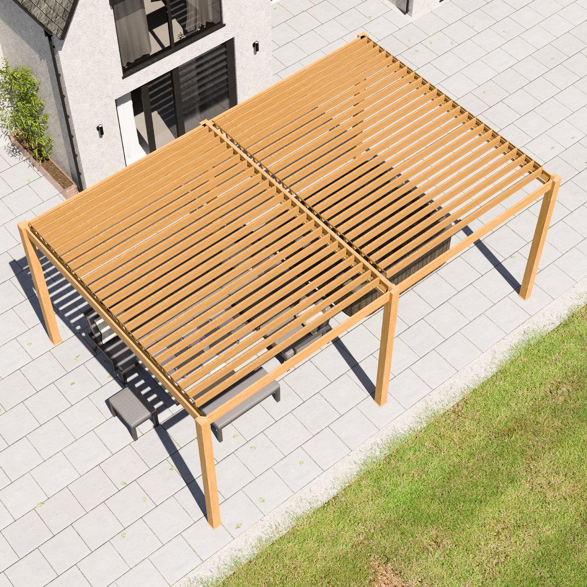 Bracken Outdoors Gemini 6m x 4m Wood Effect Rectangular Aluminium Garden Pergola