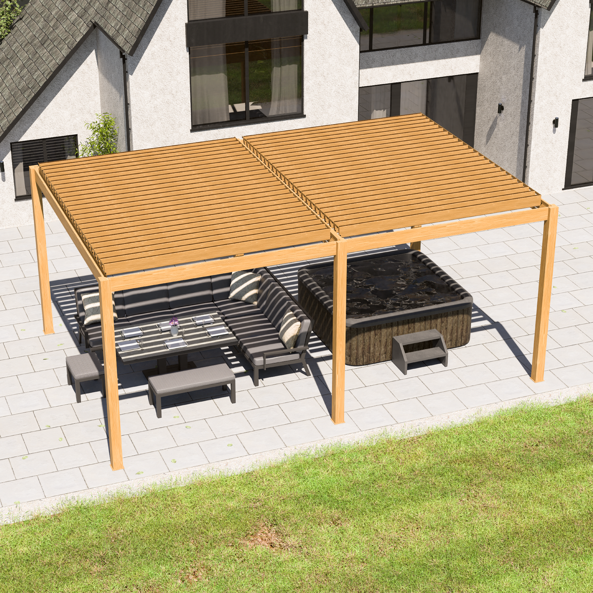 Bracken Outdoors Gemini 6m x 4m Wood Effect Rectangular Aluminium Garden Pergola