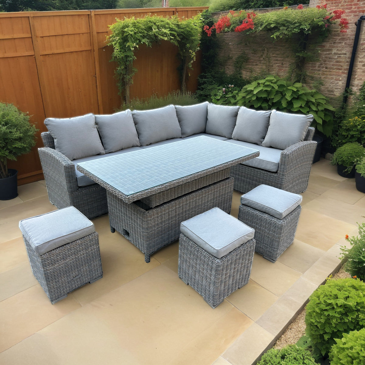 Bracken Outdoors Richmond Rectangular Rattan Corner Sofa Garden Furniture Set with Height Adjustable Table