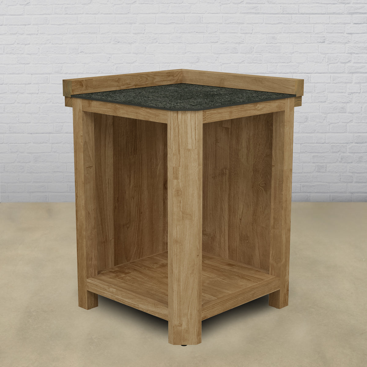 Draco Grills Teak Modular Outdoor Kitchen 90 Degree Corner Cabinet with Ceramic Top