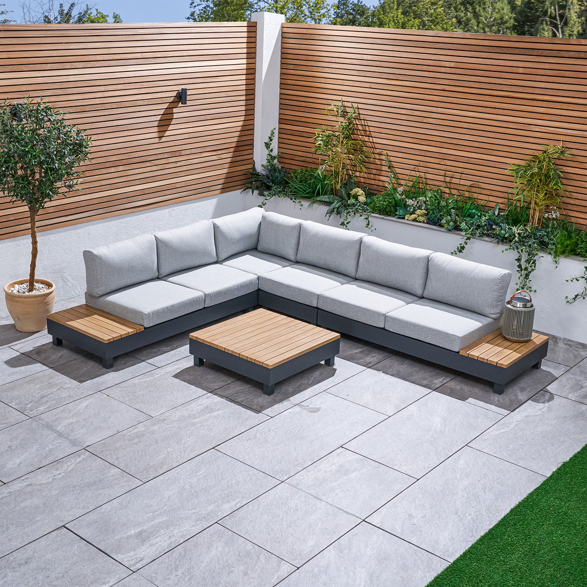 Bracken Outdoors Aruba Aluminium Rectangular Corner Sofa Lounge Set with Coffee Table