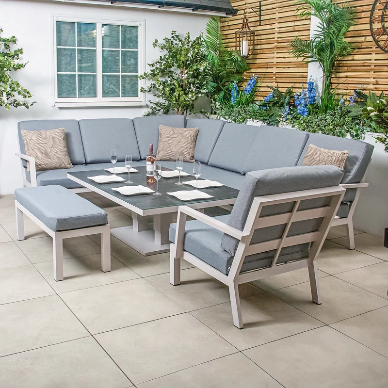 Bracken Outdoors Miami Light Aluminium Rectangular Corner Set with Adjustable Table Bench and Armchair