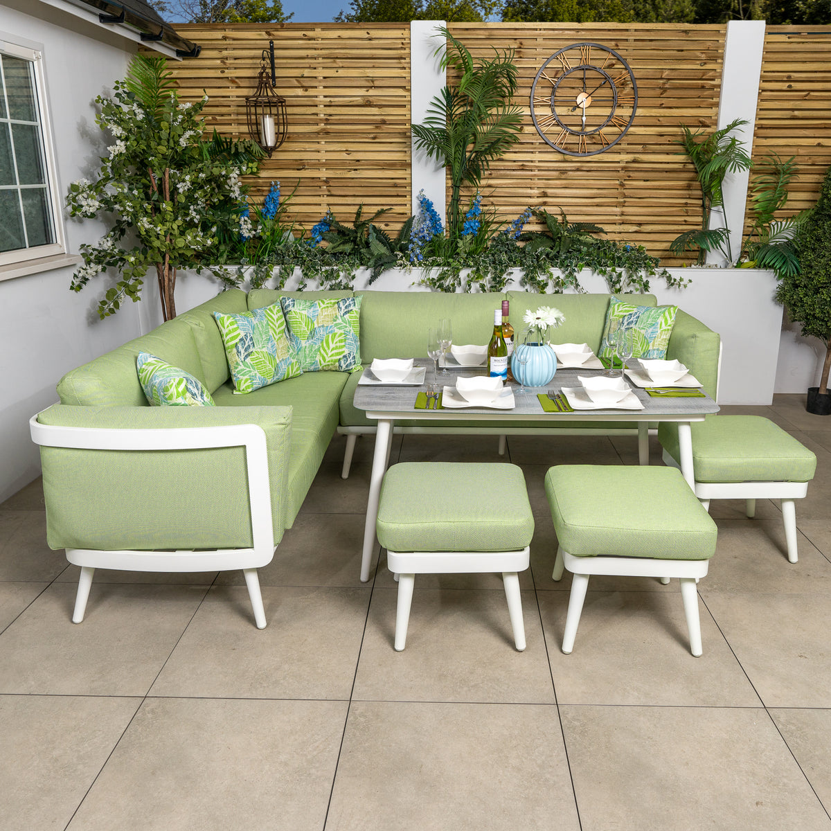 Bracken Outdoors Fiji White Aluminium Corner Sofa Casual Dining Garden Furniture Set