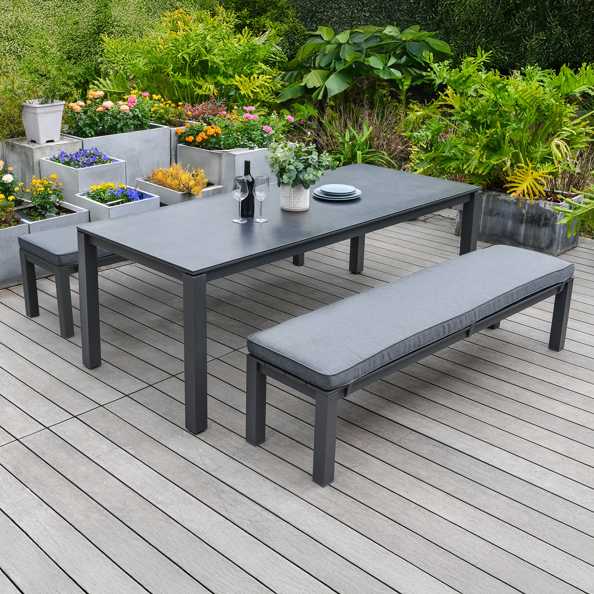 Bracken Outdoors Maldives Aluminium 6 Seat Rectangular Garden Dining Bench Set