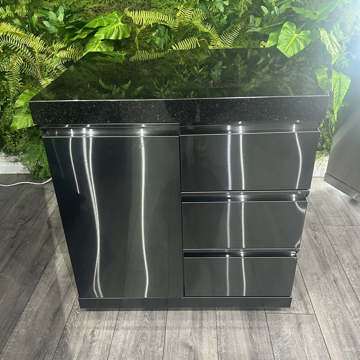 Ex Display Draco Grills Outdoor Kitchen Black Stainless Steel Waste Bin Cabinet