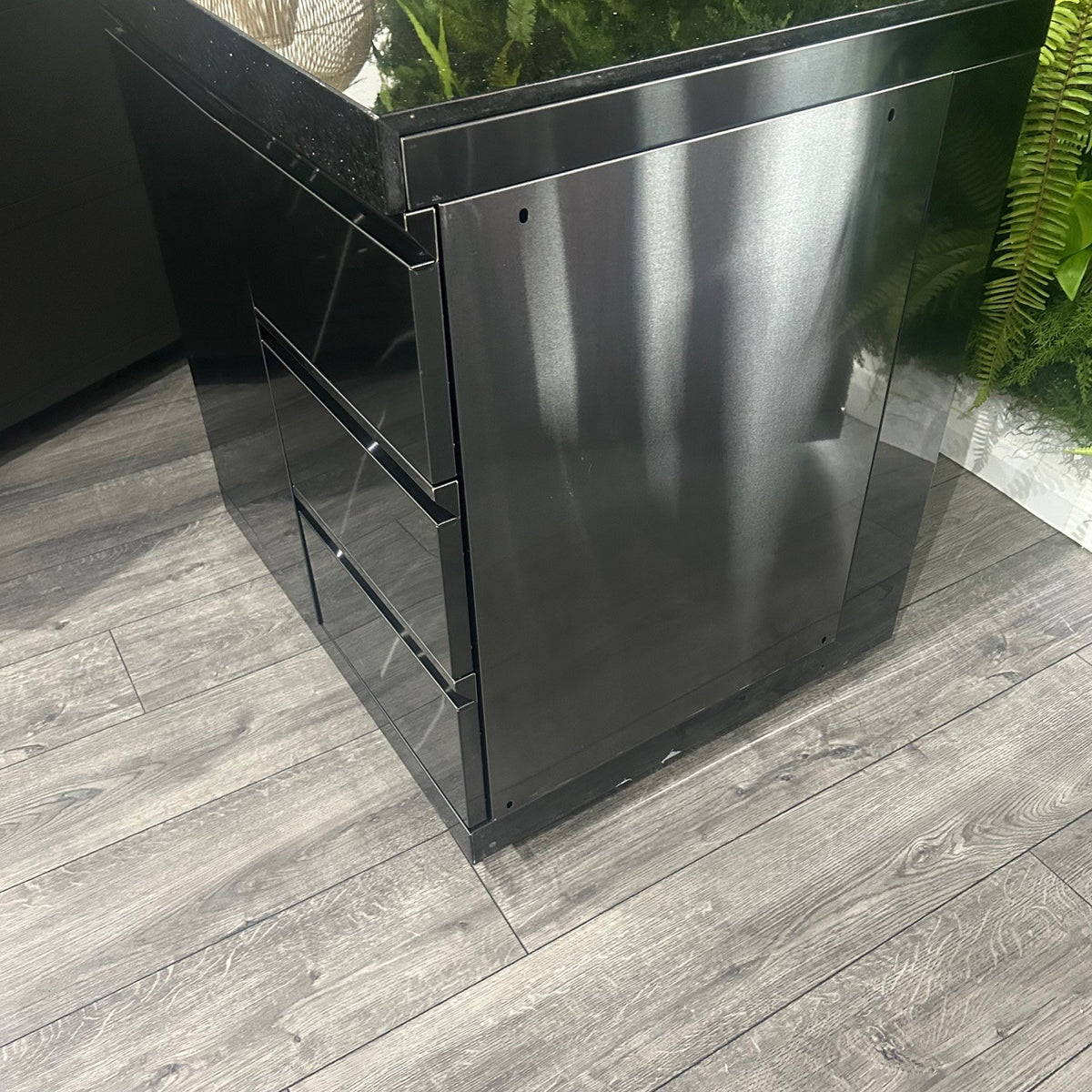 Ex Display Draco Grills Outdoor Kitchen Black Stainless Steel Waste Bin Cabinet