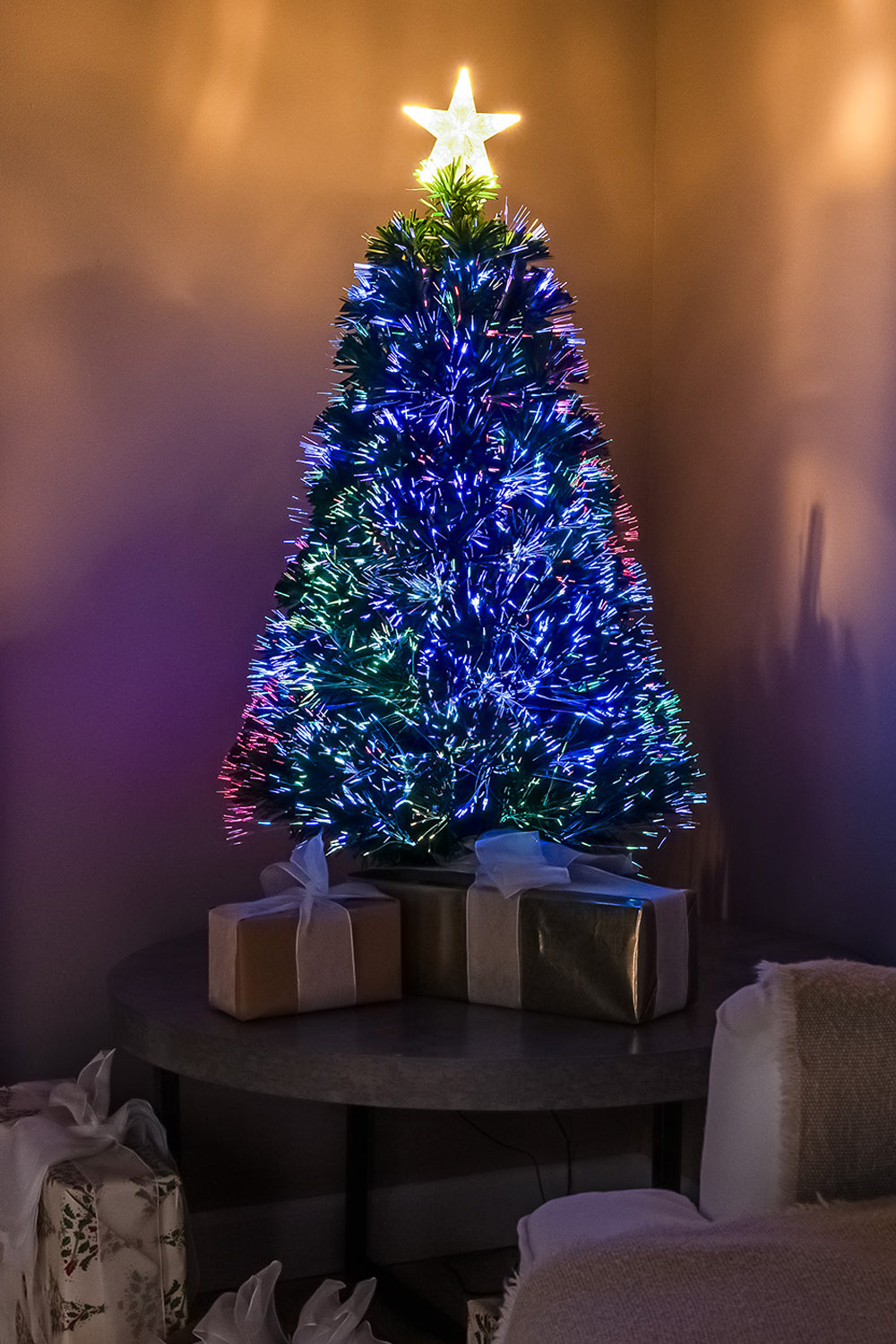 2ft - 7ft Green Fibre Optic Christmas Tree with Multi Coloured Fibre Optic Lights