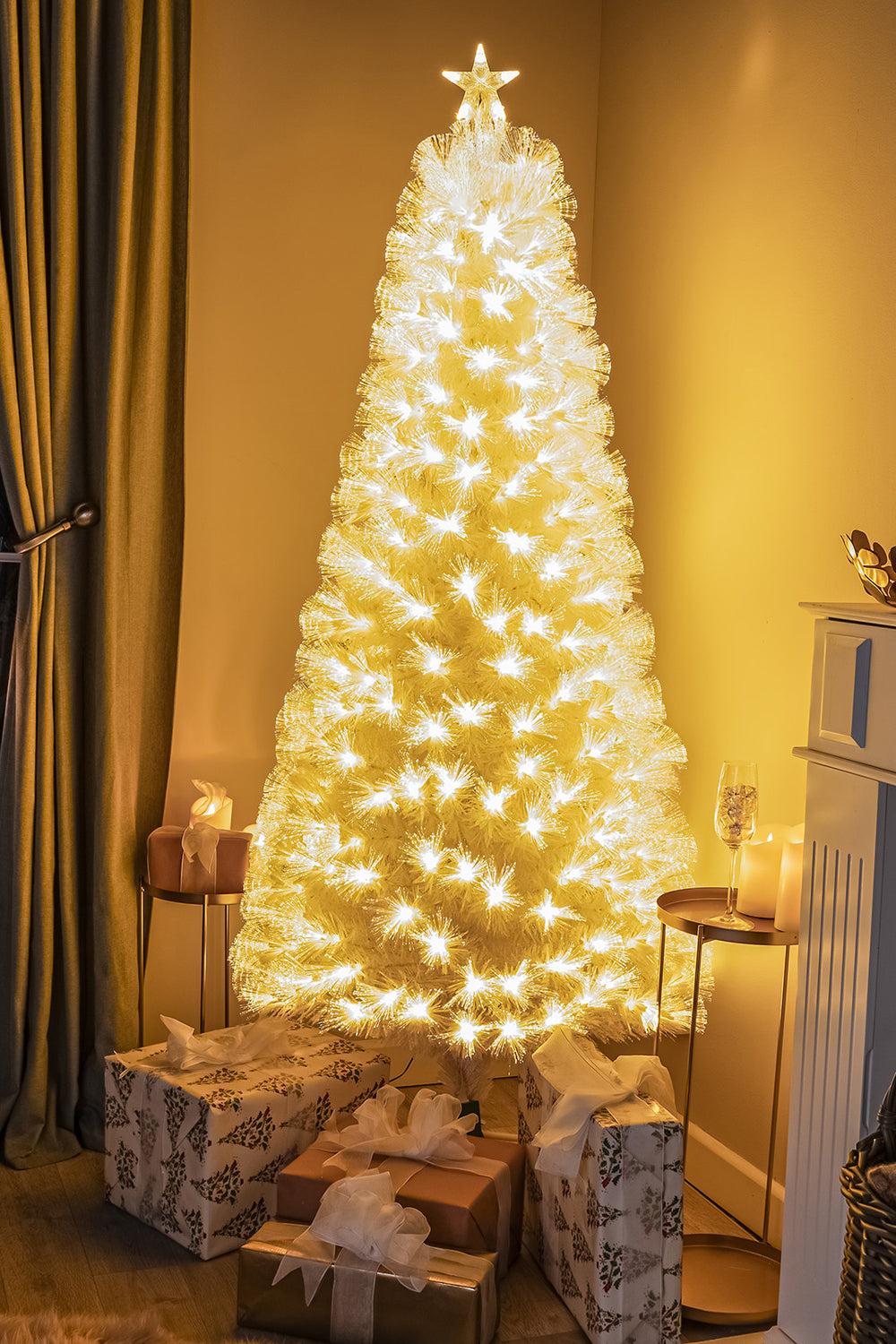 White Fibre Optic Christmas Tree with Feathery Warm White Fibre Optic Lights 2ft - 7ft