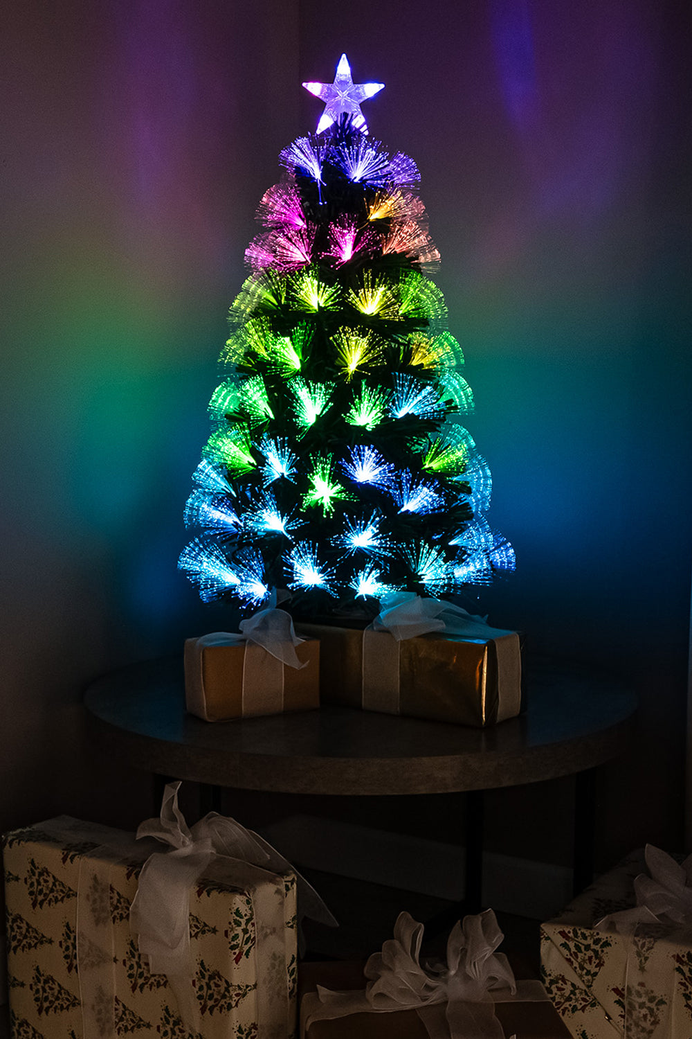 Green Fibre Optic Christmas Tree 4ft - 7ft with Remote Control and Multi Coloured Fibre Optic Lights