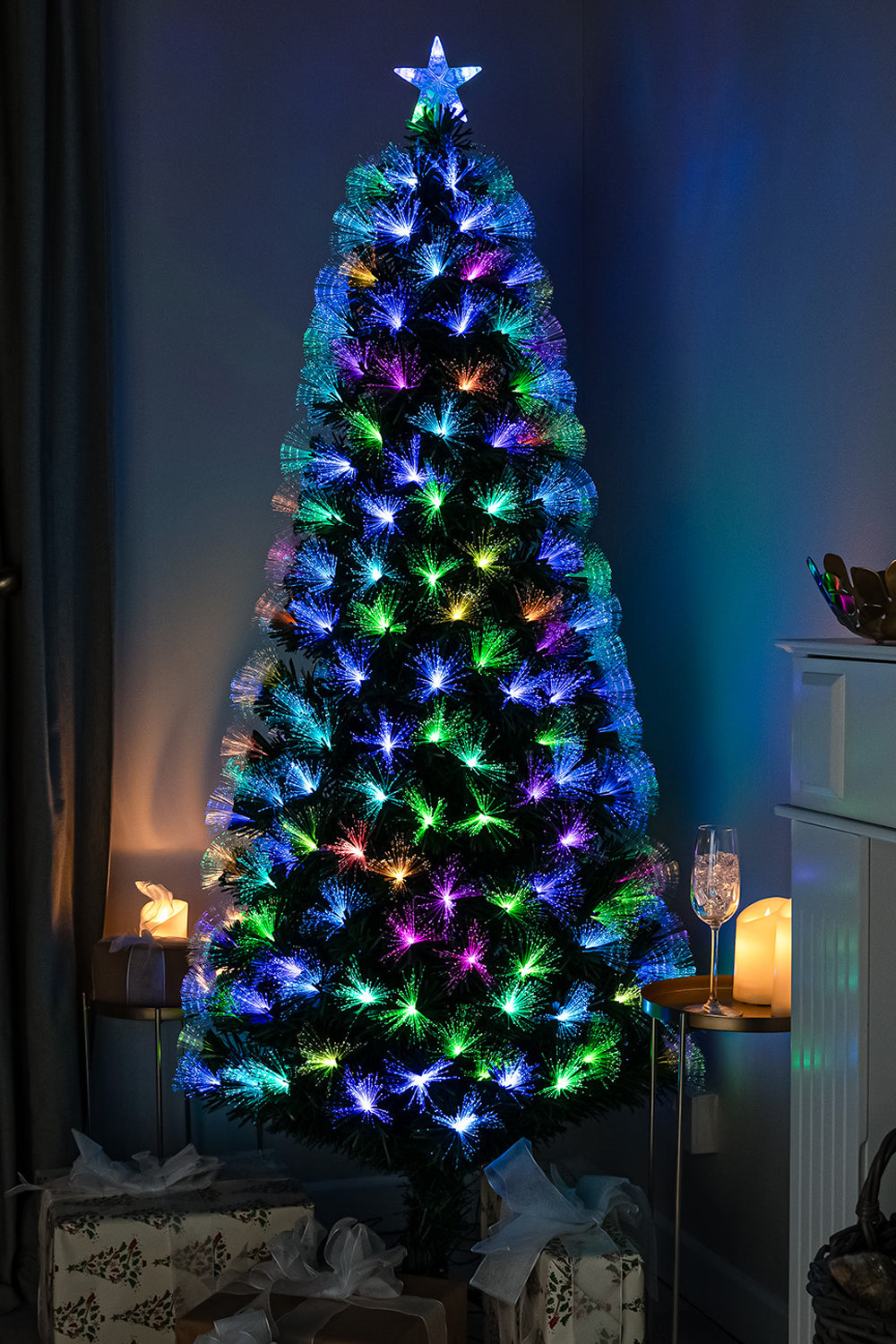 Green Fibre Optic Christmas Tree 4ft - 7ft with Remote Control and Multi Coloured Fibre Optic Lights