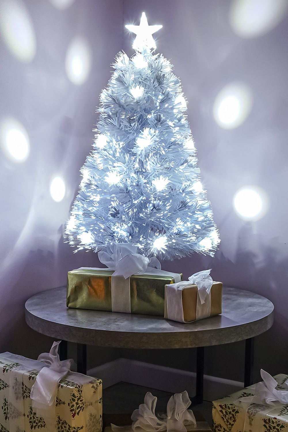 2ft - 7ft White Fibre Optic Christmas Tree with White Fibre Optics and LED Lights