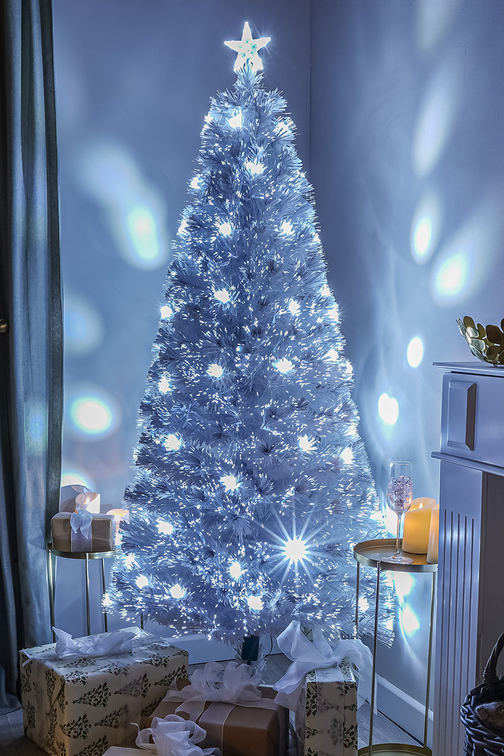 2ft - 7ft White Fibre Optic Christmas Tree with White Fibre Optics and LED Lights