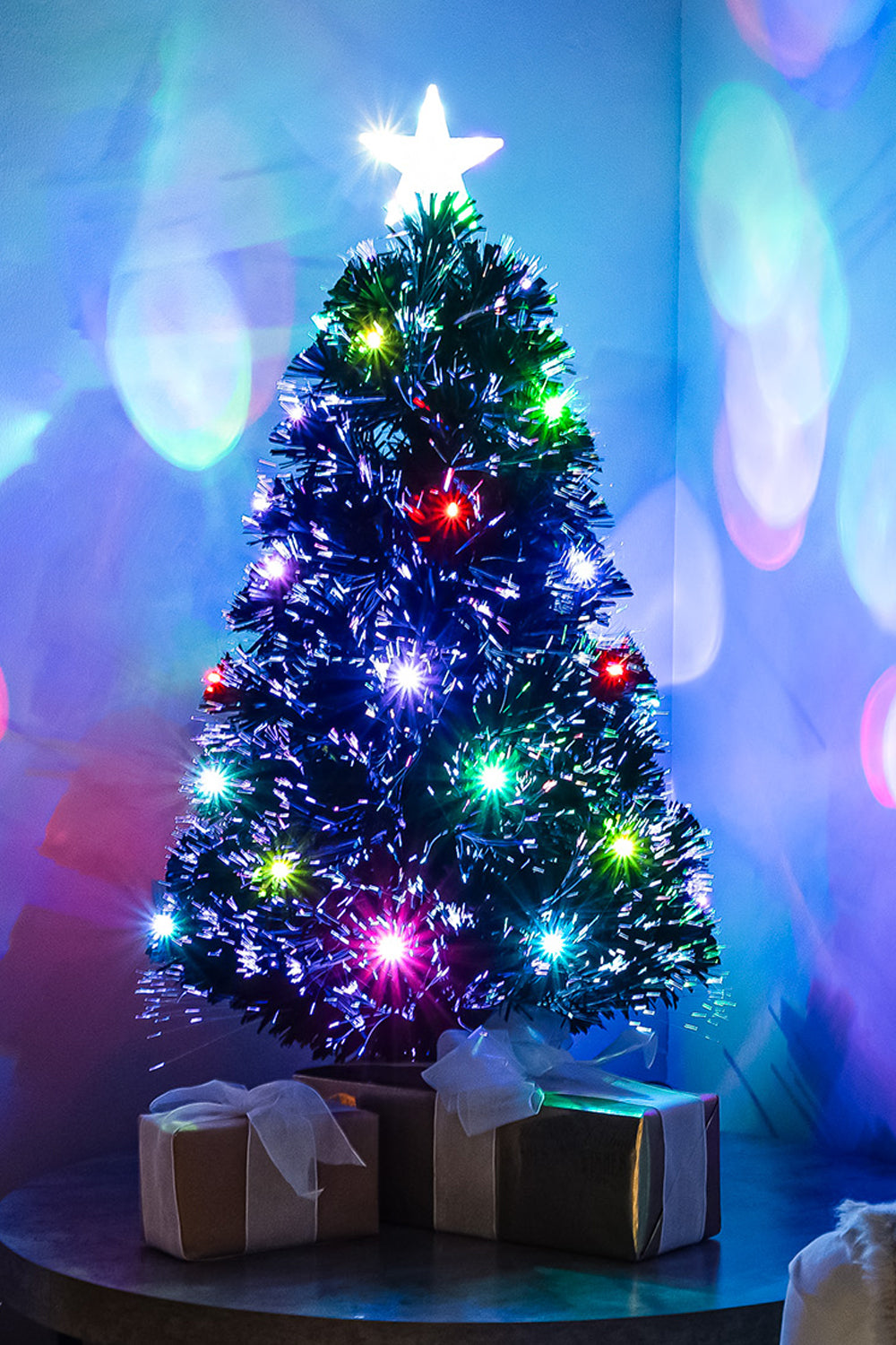 Black Fibre Optic Christmas Tree 2ft to 6ft with Multicoloured LED Lights and Star