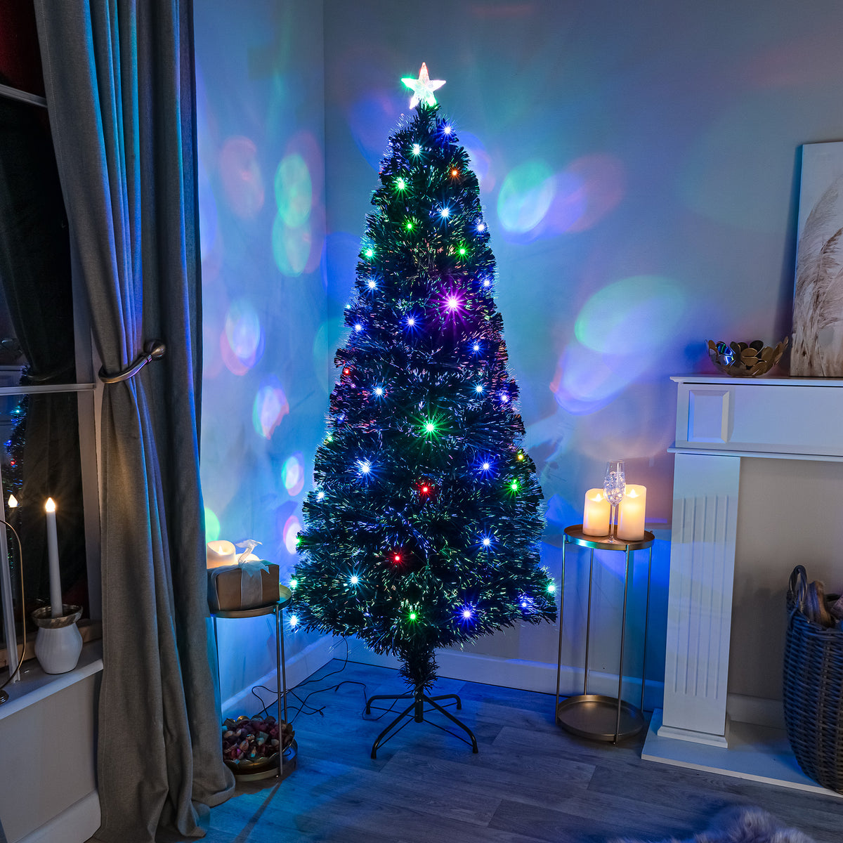 Black Fibre Optic Christmas Tree 2ft to 6ft with Multicoloured LED Lights and Star