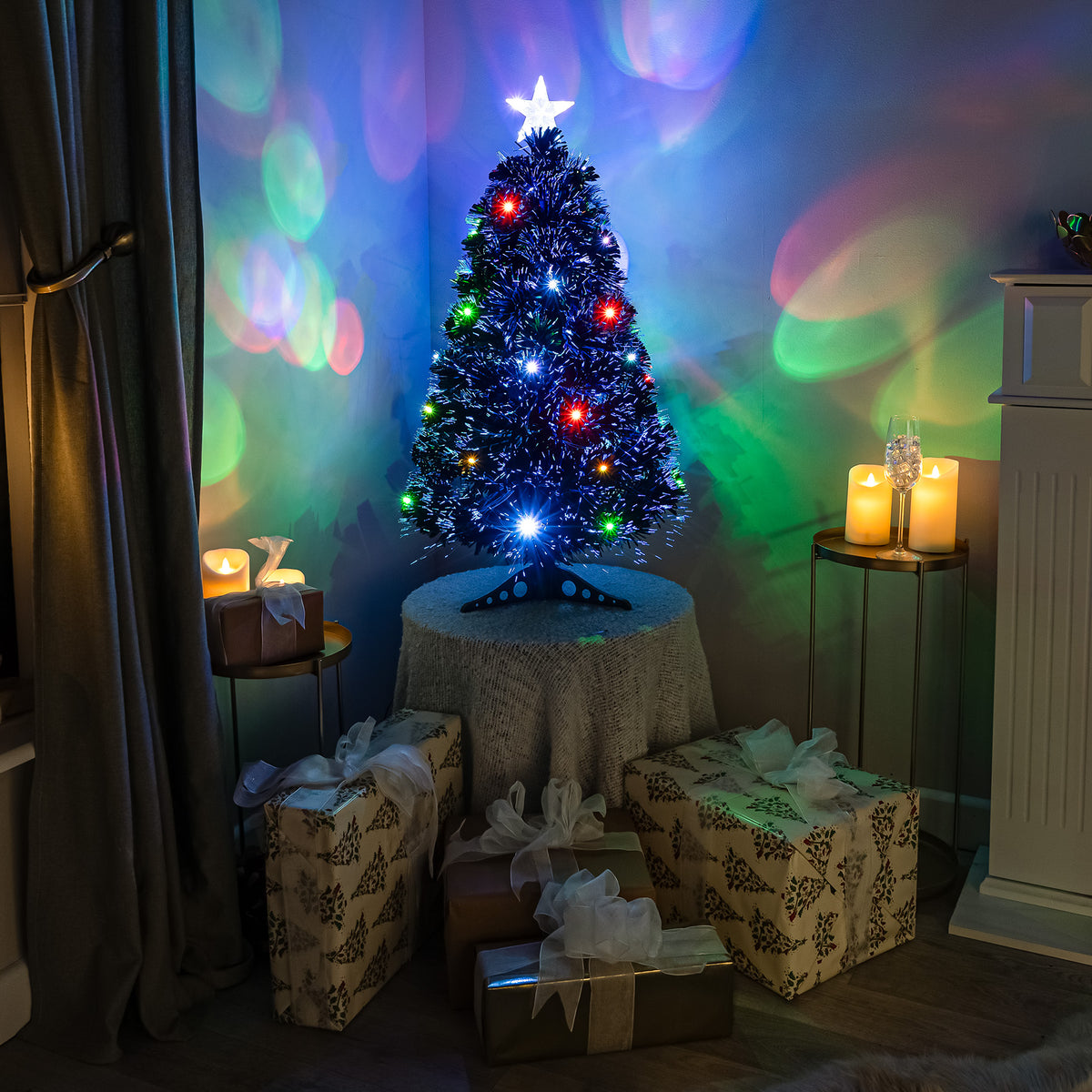 Black Fibre Optic Christmas Tree 2ft to 6ft with Multicoloured LED Lights and Star