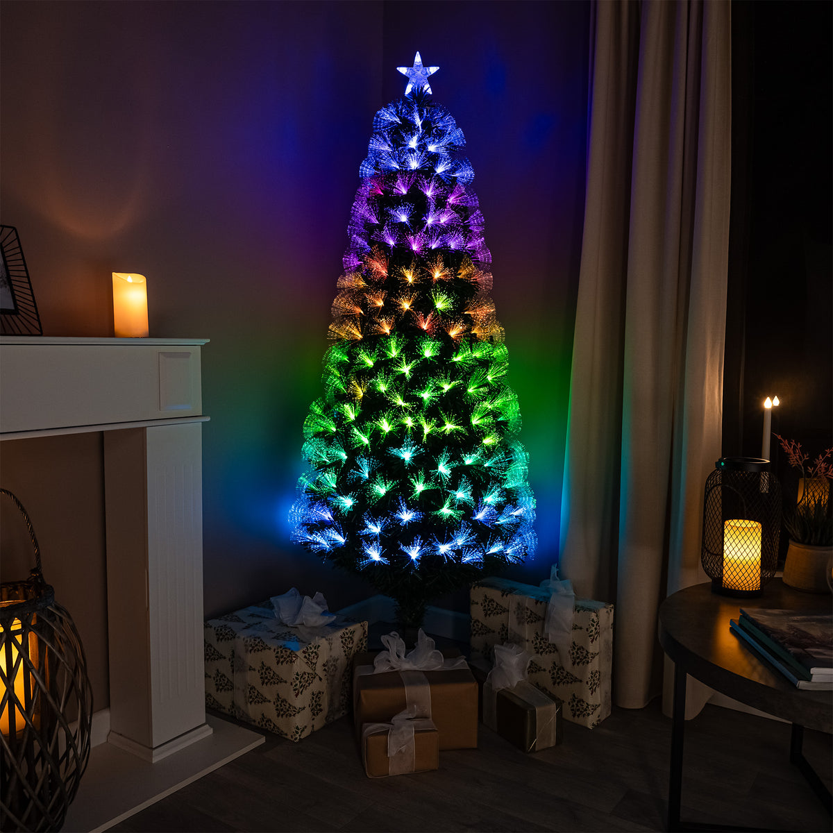 Green Fibre Optic Christmas Tree 4ft - 7ft with Remote Control and Multi Coloured Fibre Optic Lights