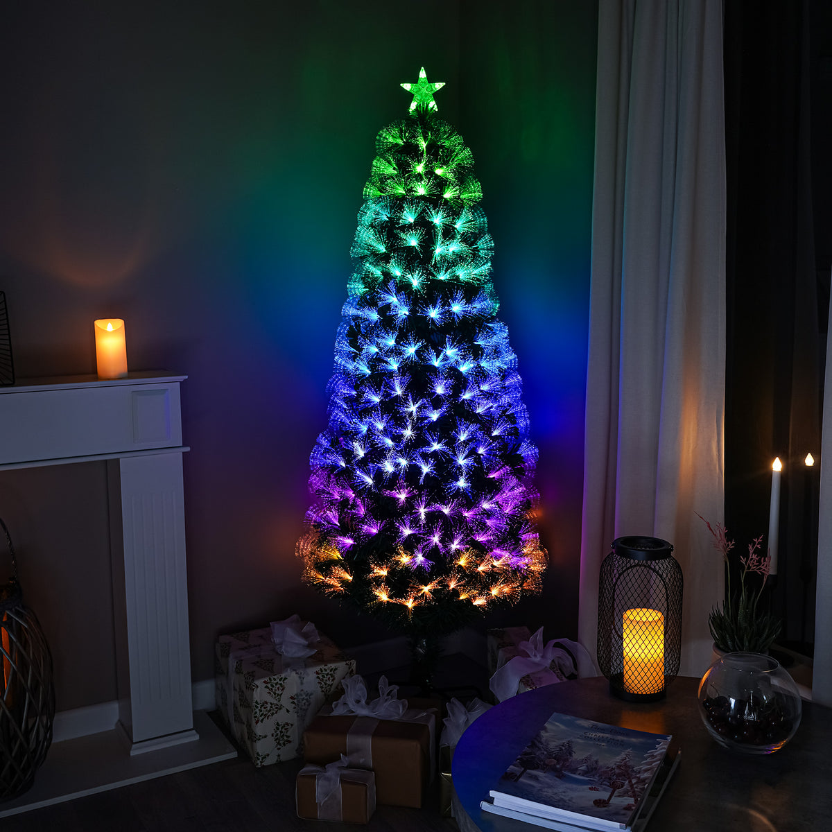 Green Fibre Optic Christmas Tree 4ft - 7ft with Remote Control and Multi Coloured Fibre Optic Lights