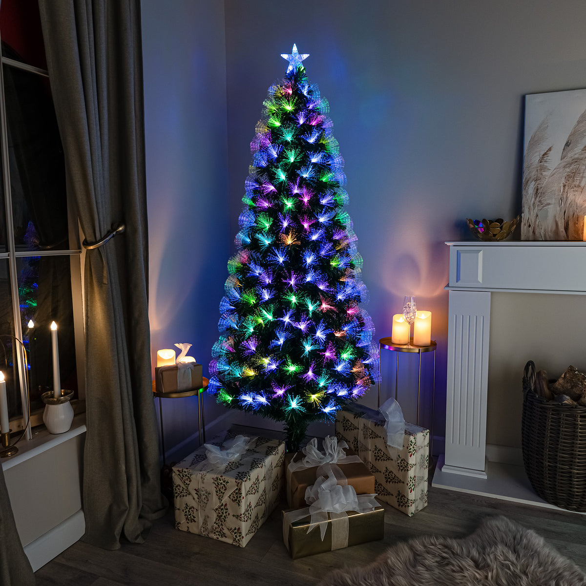 Green Fibre Optic Christmas Tree 4ft - 7ft with Remote Control and Multi Coloured Fibre Optic Lights