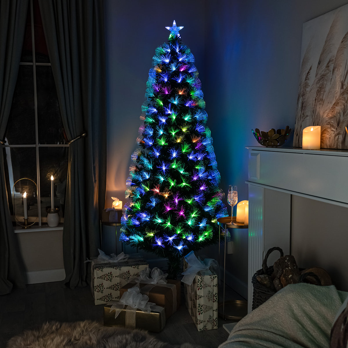 Green Fibre Optic Christmas Tree 4ft - 7ft with Remote Control and Multi Coloured Fibre Optic Lights