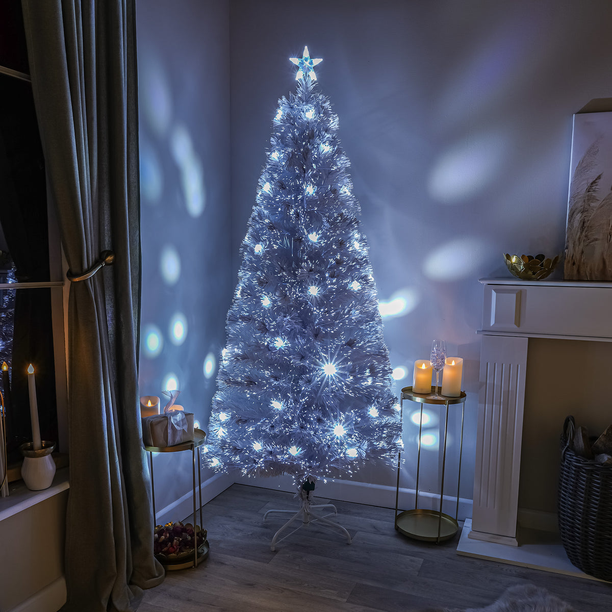 2ft - 7ft White Fibre Optic Christmas Tree with White Fibre Optics and LED Lights