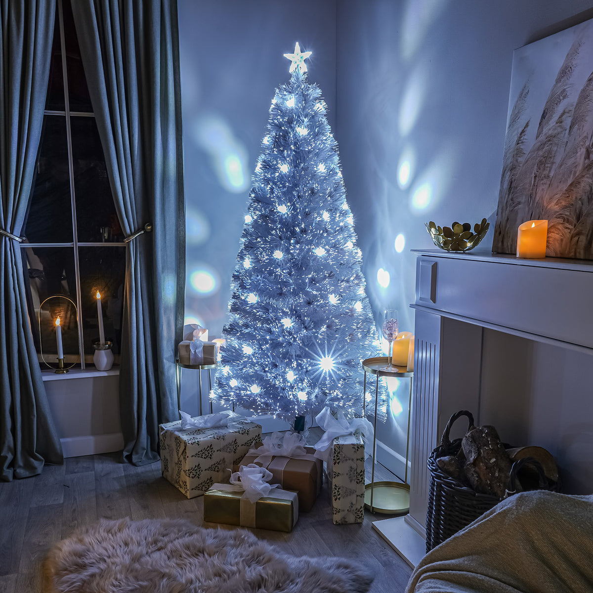 2ft - 7ft White Fibre Optic Christmas Tree with White Fibre Optics and LED Lights