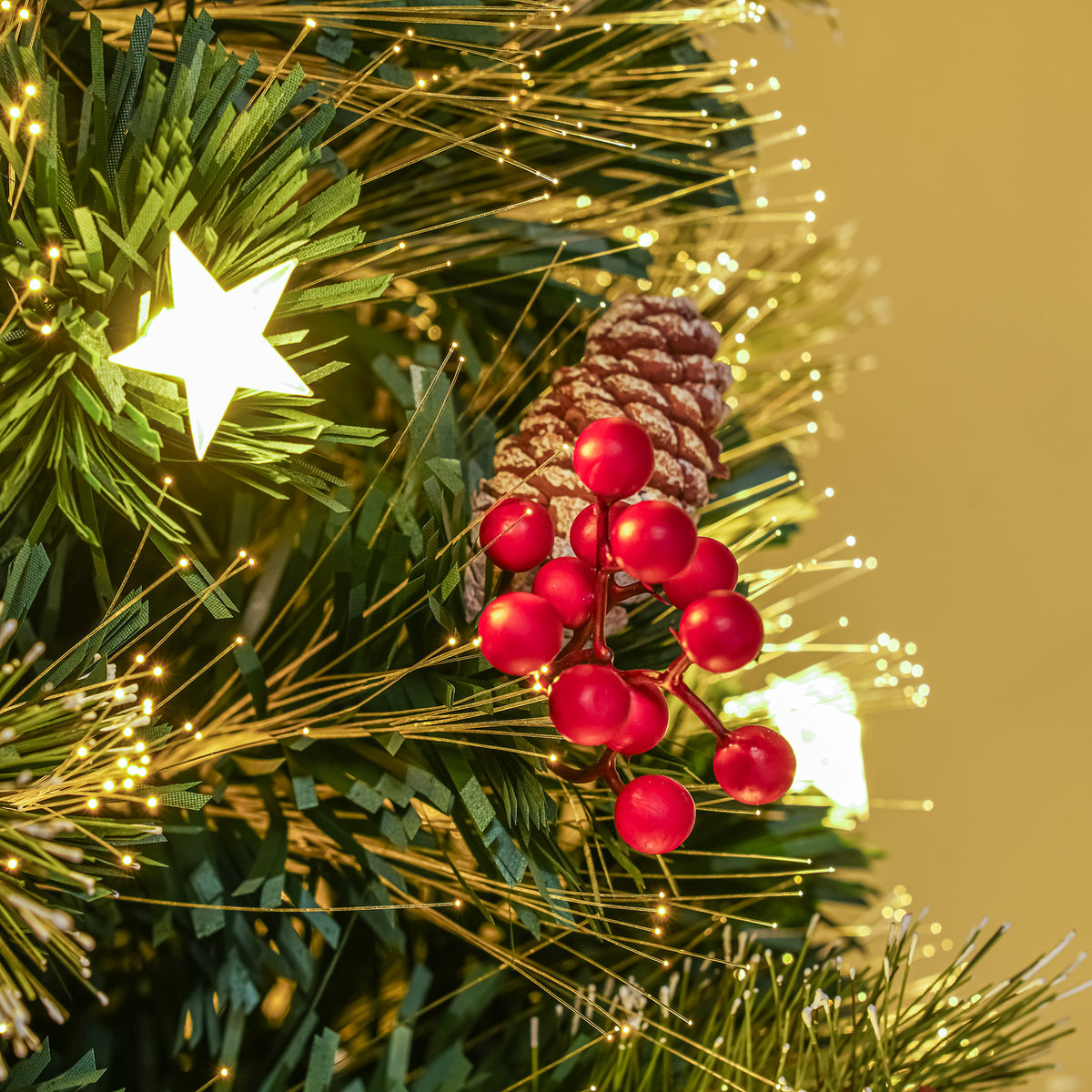 Green Fibre Optic Christmas Tree 3ft - 7ft with Berries, Cones and Warm White LED Stars