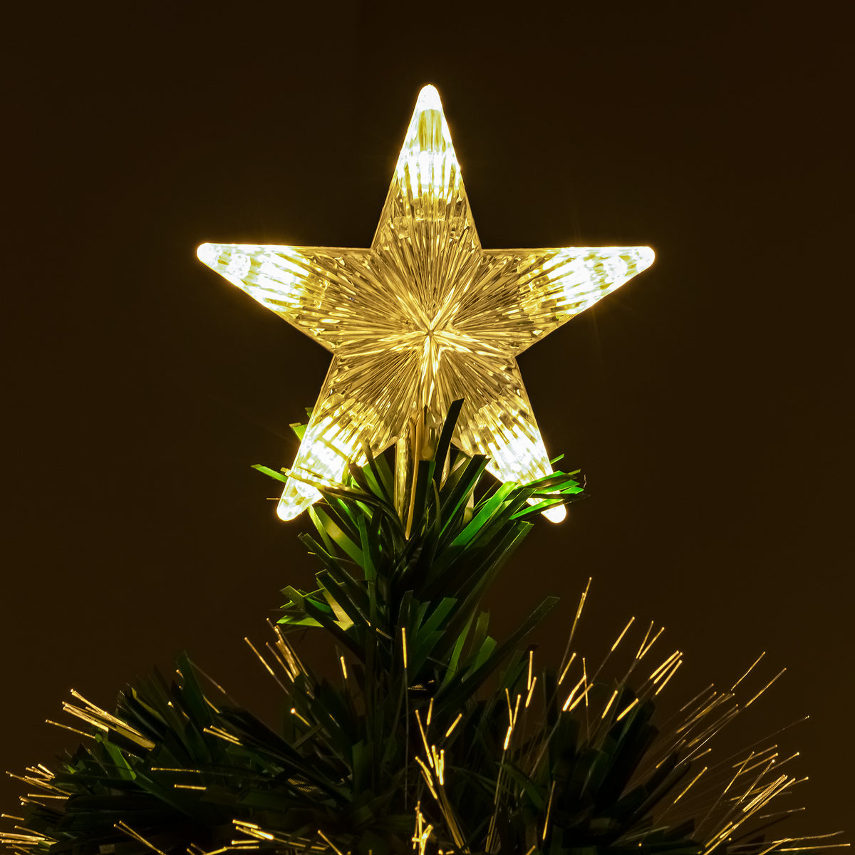 2ft - 6ft Green Fibre Optic Christmas Tree with Warm White Fibre Optics, LED Lights and Stars